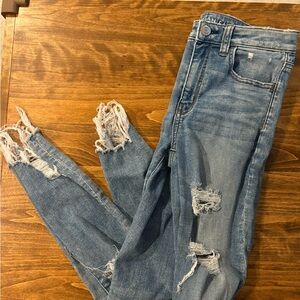 American Eagle Outfitters Blue Skinny Jeans with Distressed Style